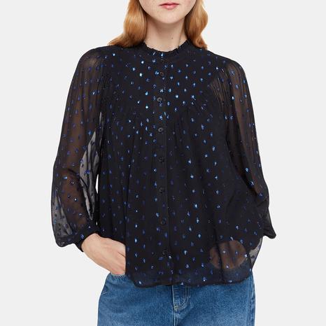 Navy Mia Metallic Dobby Blouse