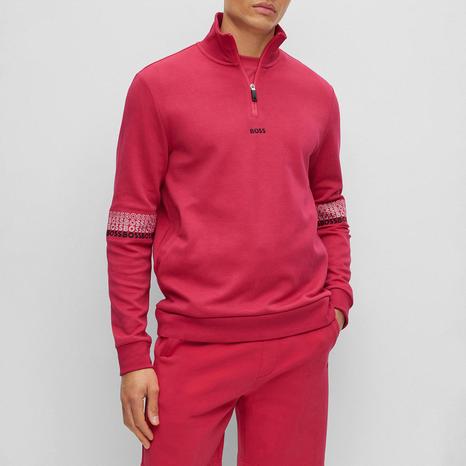 Pink Embroidered Quarter Zip Sweatshirt