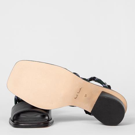 Black Raven Rope Tie Leather Block Heel