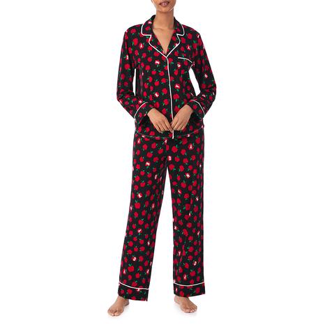 Black Apples Notch Collar Pyjama Set