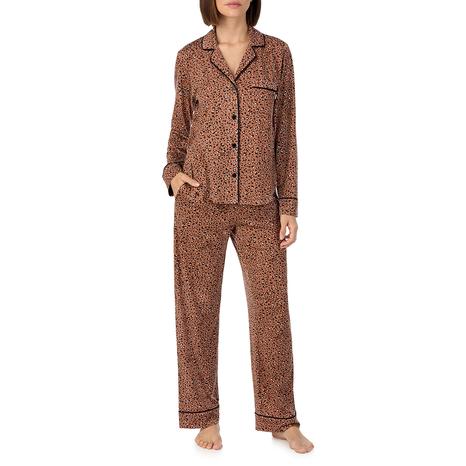 Tan Animal Print Notch Collar Pyjama Set