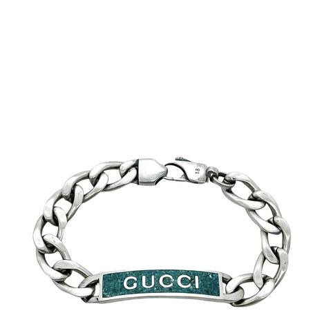 925 Sterling Silver, Green Enamel Green Enamel Thin Gucci Bracelet