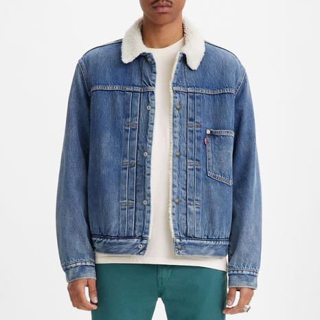 Mid Blue Denim Sherpa Trucker Jacket