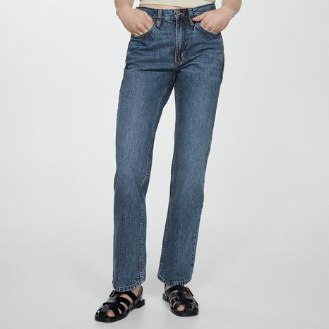Dark Blue Mid Rise Straight Jeans