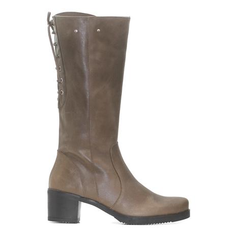Khaki Leather Heeled Long Boot