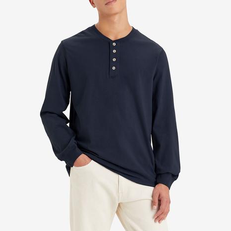 Navy Button Cotton Top