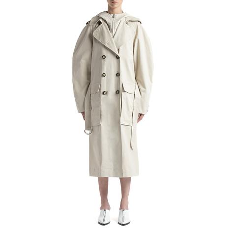 Beige Gabardine Hooded Trench