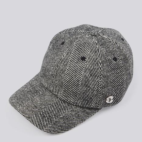 Black Herringbone Casual Cap