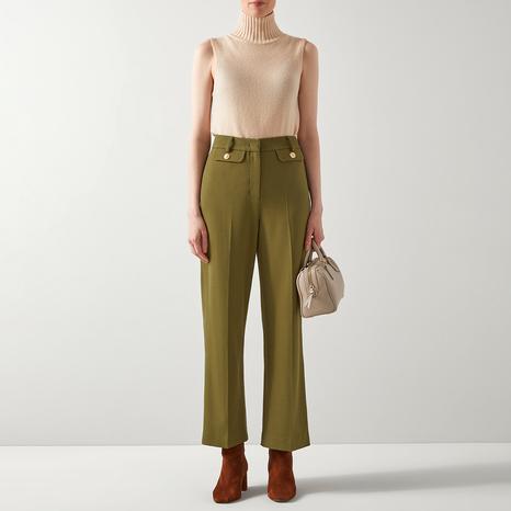 Khaki Wide Leg Tailored Crop Trousers