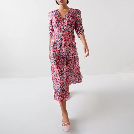Multicoloured Petite Printed Silk Midi Dress