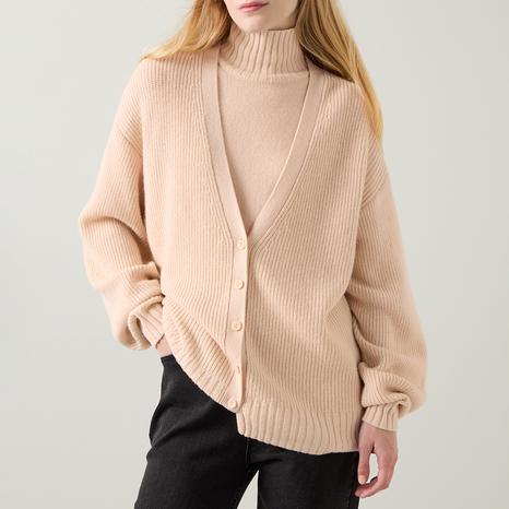 Blush Ribbed Wool Blend Cardigan