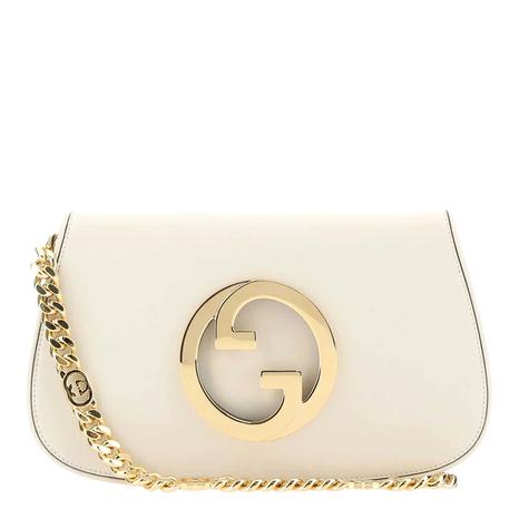 White Leather Round Interlocking G Blondie Medium Chain Wallet