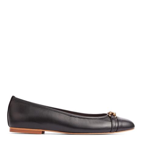 Black Brielle Leather Twist Trim Ballerina Flats