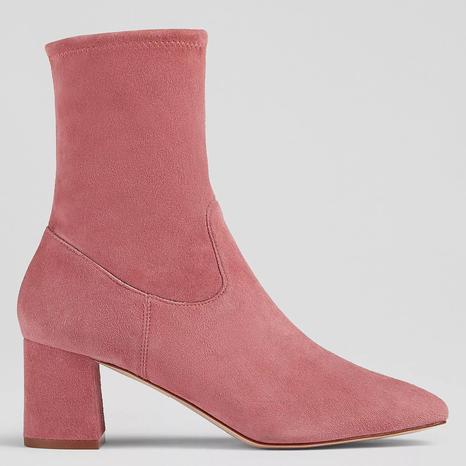 Pink Harp Suede Heeled Ankle Boots