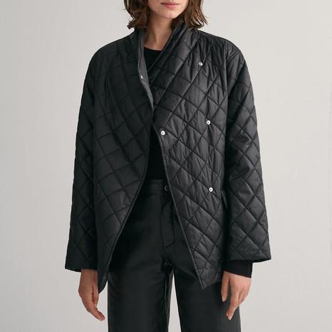 Black Diamond Quilted Wrap-Over Jacket