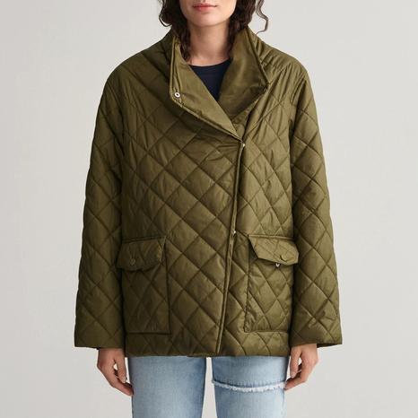 Khaki Diamond Quilted Wrap-Over Jacket