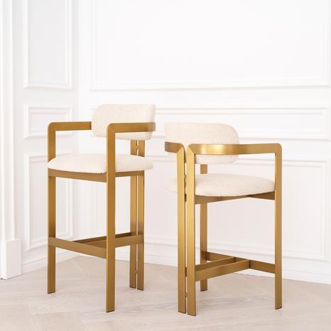 Donato Bar Stool, Bouclé Cream, Brass