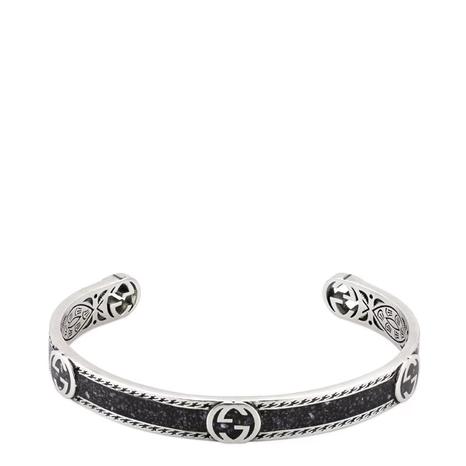 Black Gucci Interlocking Sterling Silver & Black Enamel Cuff Bracelet