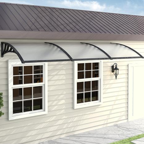 Window Awning Door Canopy with Brackets - Black