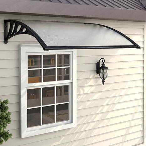 120x80cm Outdoor Window Awning Canopy with Brackets - Black