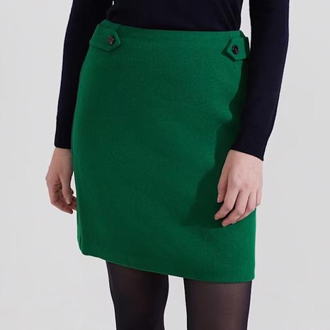 Green Maeve Wool Button Skirt