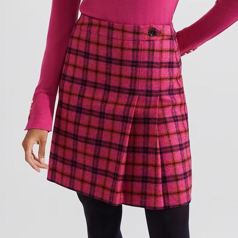 Pink Checked Leah Wool Pleated Mini Skirt