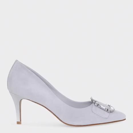 Blue Lucinda Court Leather Heels