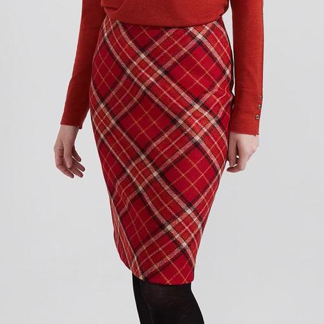 Red Checked Daphne Pencil Skirt