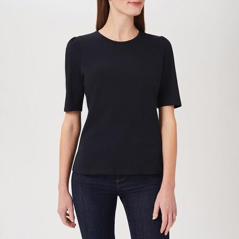 Navy Eva Puff Sleeve Cotton T-Shirt