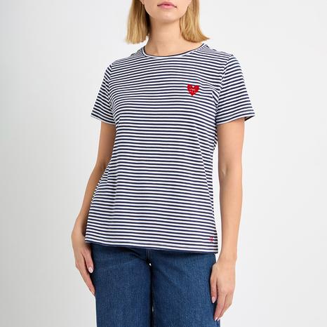 Navy Stripe Heart Flock T-shirt