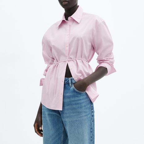 Pastel Pink Striped Bow Blouse