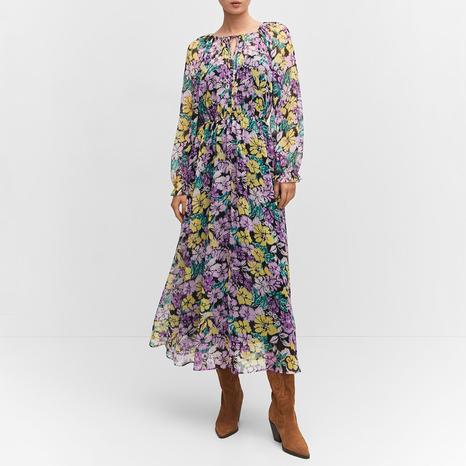 Lilac Textured Floral-Pattern Dress