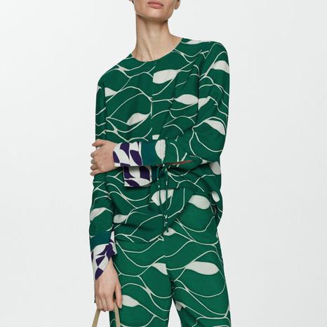 Green Bow Printed Blouse