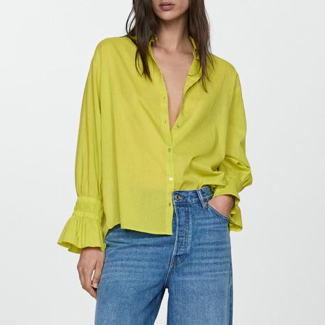 Lime Ruched Sleeve Blouse