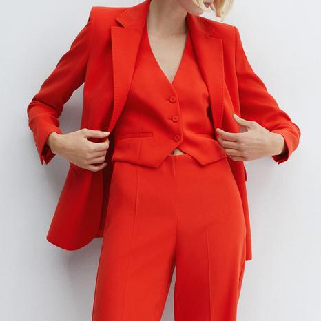 Coral Red Straight-Fit Suit Jacket
