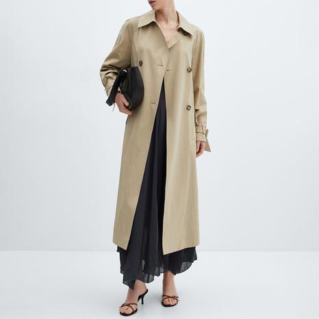 Beige Double-Breasted Cotton Trench Coat