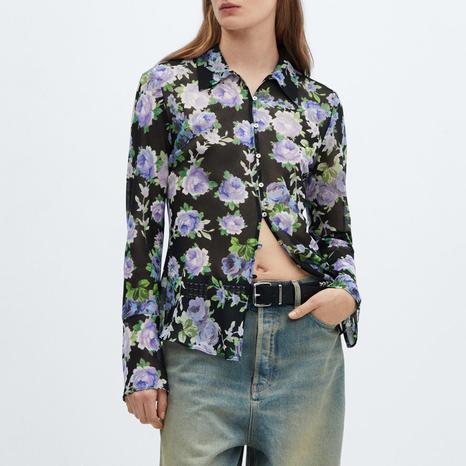 Black Semi-Transparent Printed Shirt