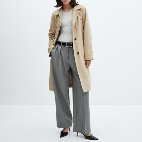 Beige Cotton Trench Coat With Belt