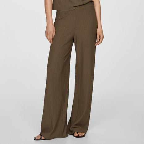 Khaki Textured Wideleg Trousers
