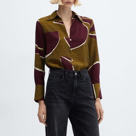 Burgundy Satin Print Blouse