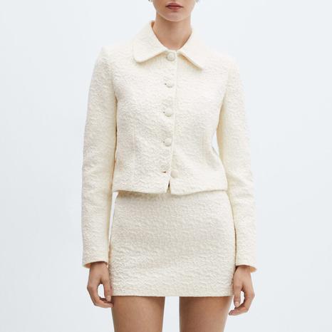 Ecru Buttoned Texture Jacket