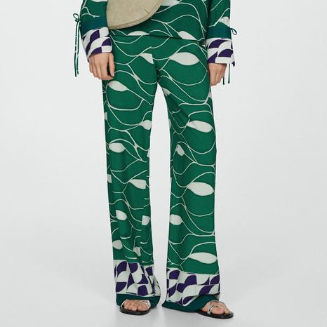 Green Printed Straight Trousers