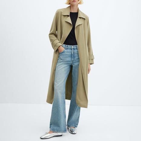 Khaki Flowy Lapel Trench