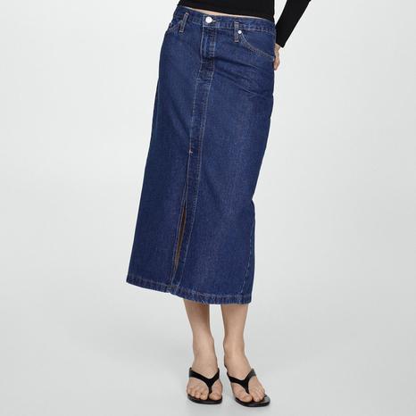 Dark Blue Denim Midi-Skirt