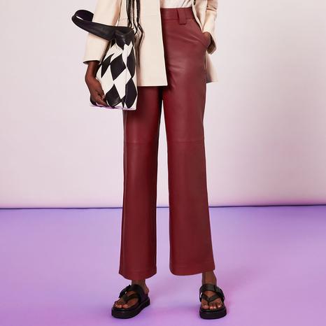 Burgundy Emily Straight Leather Trousers