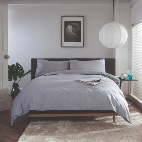 Yorkie Silver Bedlinen 100% Cotton Duvet Cover Set Yarn-Dyed Piping Blue King