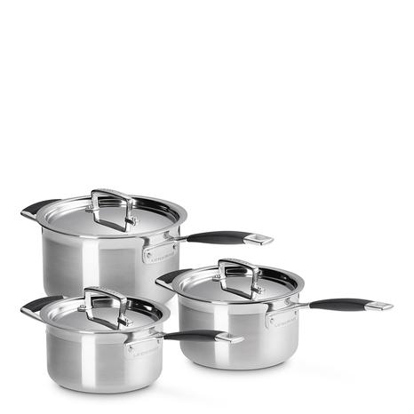 Set of 3 3Ply Saucepans with Silicone Handles