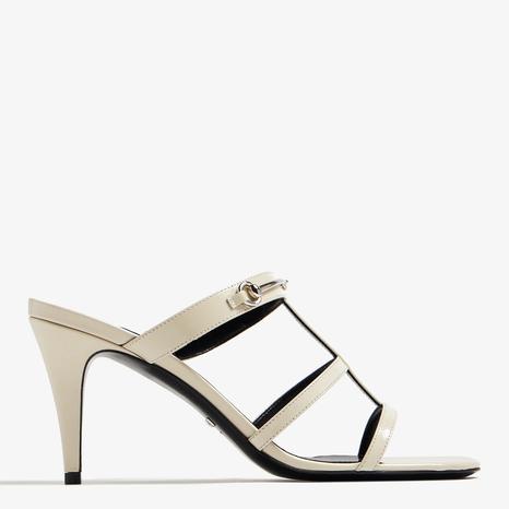 Women's White Horsebit Heeled Sandal