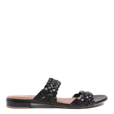 Women's Black Madena Woven Flat Sandals
