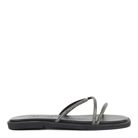 Women's Black Geanna Strappy Flat Sandals